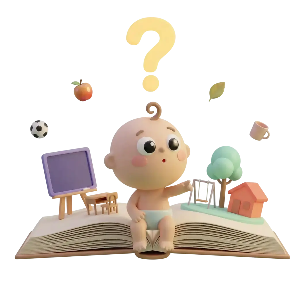 질문하는 아이 - 펼쳐진 책 위에 앉아 세상을 탐구하는 캐릭터
